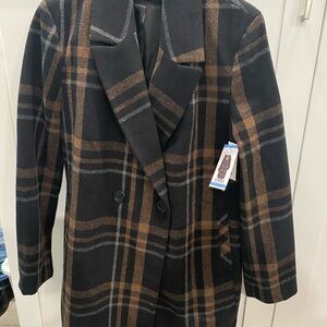 DKNY Black and Brown Plaid Women's Coat